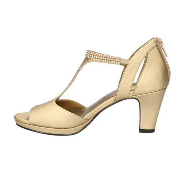 EASY STREET 'FLASH' DRESS RHINESTONE T-STRAP SANDAL GOLD SATIN WOMENS 8.5WW NEW - Picture 2 of 16
